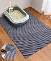 Cooyes cat litter mat cut to fit around the box for neat edges.