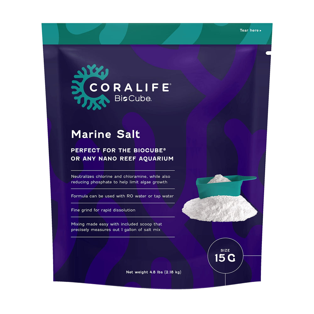 Coralife BioCube Marine Salt packaging for 15-gallon reef setups