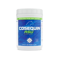 Cosequin ASU horse powder container shows joint support for athletic horses.