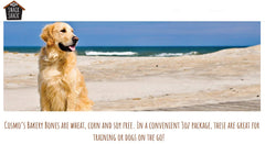 Cosmo's Snack Shack Peanut Butter Bakery Bone packaging shows USA-made sourcing