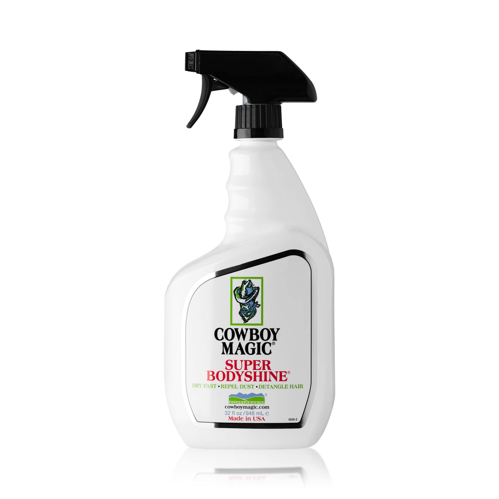 Cowboy Magic Super Bodyshine fast-dry coat shine for a show-ready look.