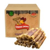 Cowdog Chews Rawhide Gourmet Meaty Rolls 9-10 inch front view, durable chew for aggressive chewers.