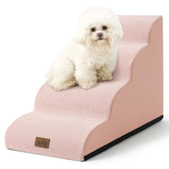 COZY KISS curved 4-step pink dog stairs for gentle access to furniture