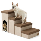 COZY KISS dog stairs with storage, angled view, wide steps for easy climbing