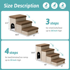 COZY KISS dog stairs with storage, side-profile view, durable MDF frame