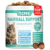 CPFK Hairball Remedy Treats bottle front, easy feeding for cats and hairball management.