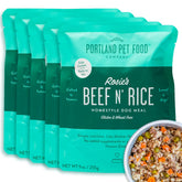 CRAFTED BY HUMANS Rosie’s Beef N’ Rice pouch front with limited ingredients for picky dogs.
