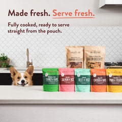 Crafted by Humans Tuxedo’s Chicken & Yams ingredients label shown for transparent, limited-ingredient nutrition.