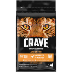 CRAVE grain-free adult cat food bag front view for easy recognition