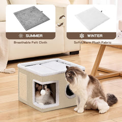 Crispedia Cat Bed includes plush hanging ball for interactive exercise.