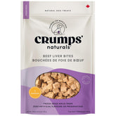 Crumps' Naturals Beef Liver Bites packaging shows single-ingredient natural dog treats.