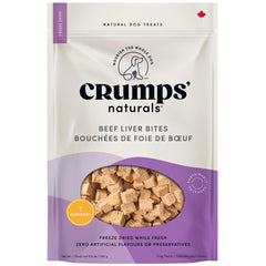 Crumps' Naturals Beef Liver Bites packaging highlights single ingredient dog treats