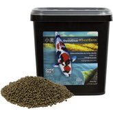 CrystalClear WheatGerm fish food bucket label signaling premium nutrition for pond fish