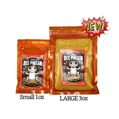 Dosing spoon with CTWPets bee pollen powder demonstrates easy meal mixing.
