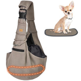 Cuby dog and cat sling carrier with dual safety hook for secure outings.