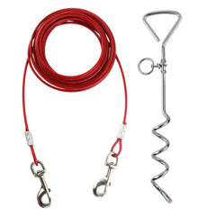 Cuddlerr 30ft dog tie out cable in action for garden play with secure anchoring.