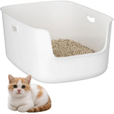 Cuddpaw low-entry high-sides litter box with splash guard for mobility-friendly use