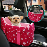 Cullaby center-console dog car seat shown for compact travel and safe positioning.