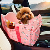 Cullaby Console Dog Seat Pink Daisy front view for secure travel with small dogs.