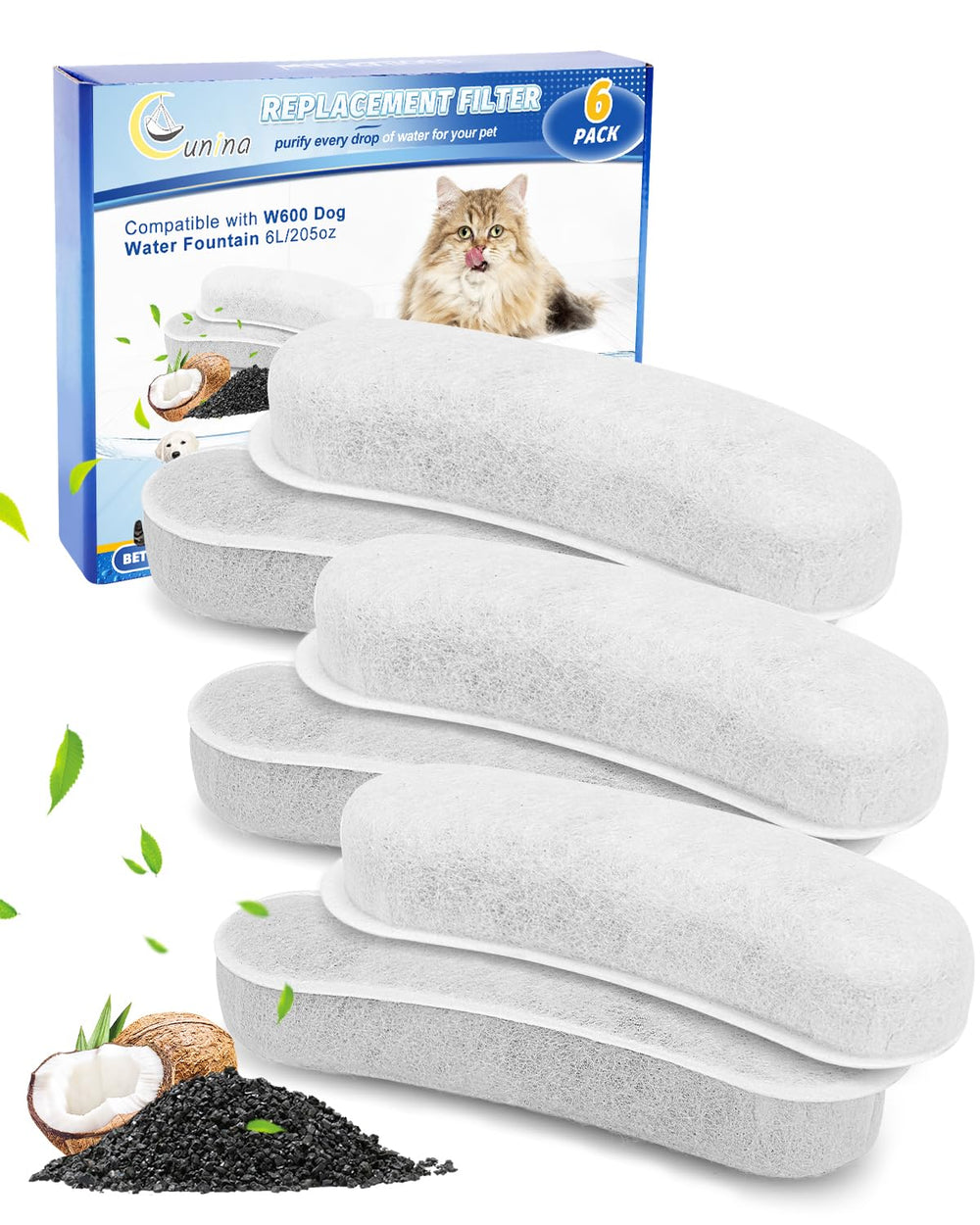 Cunina W600-compatible dog water fountain filter ensures clean hydration.
