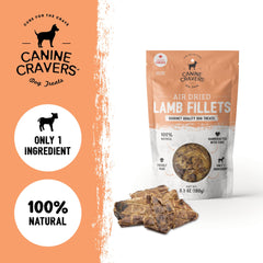 Cure for the Crave Canine Cravers lamb fillets closeup—air-dried texture details for picky eaters.