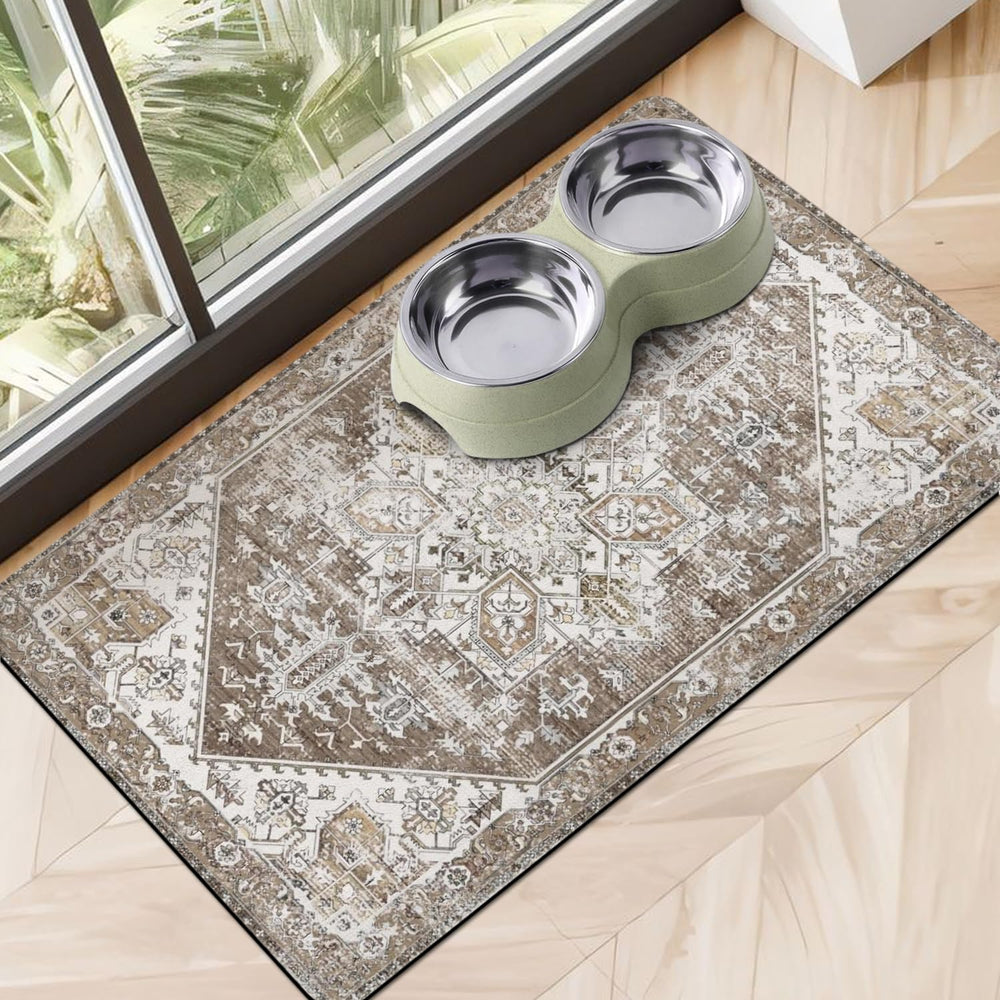 Cuslnox dog food mat absorbent water-dispenser captures spills and keeps floors dry