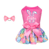 CuteBone Happy Easter Eggs velvet dog dress for small dogs in pink, easy pullover fit.