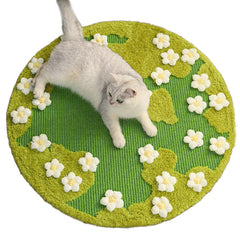 Cuvjinv 31x31-inch 3D garden cat scratcher mat in green moss protects furniture from scratches.