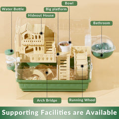 Cycodo 8-in-1 acrylic hamster cage side view highlighting the two-tier layout for more space.