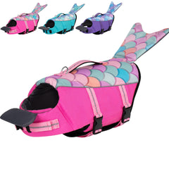 Cyeollo mermaid dog life jacket in pink XS, front view for buoyant safety.