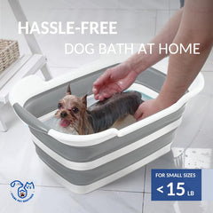 CYGNE collapsible pet bath folded for compact storage after use