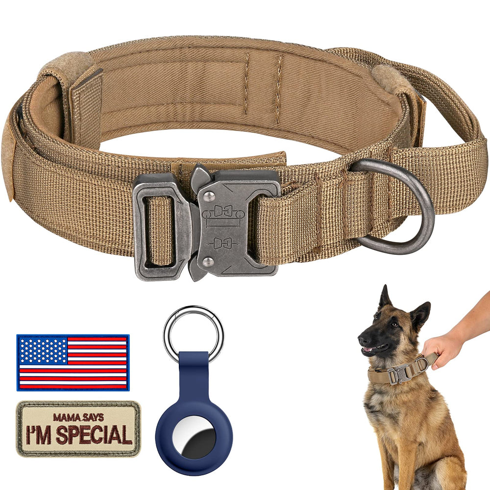DAGANXI Tactical Dog Collar brown adjustable close-up showing durable 1000D nylon for everyday wear