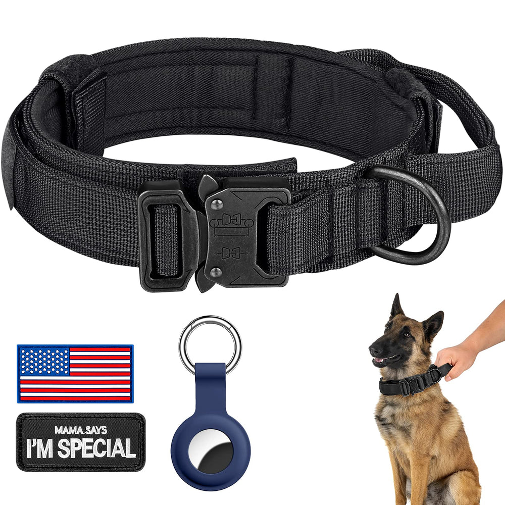 DAGANXI tactical dog collar with control handle in XXL black for secure training sessions.
