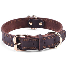 DAIHAQIKO genuine leather dog collar close-up in brown, showcasing soft texture.
