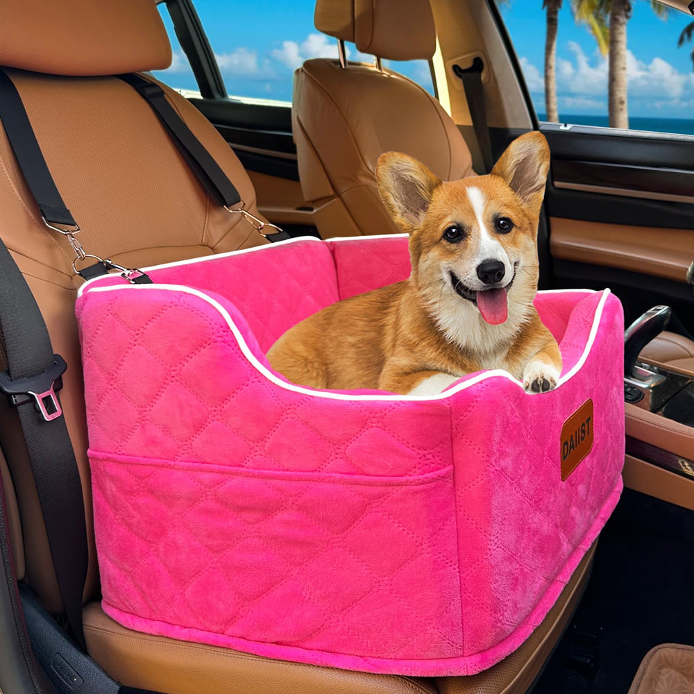DAIIST memory foam dog car seat in Rose Red for plush on-road comfort.