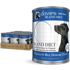 Dave's Pet Food Bland Diet chicken and rice can, convenient wet meal for digestion.