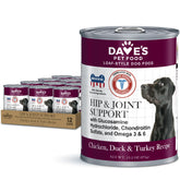 Dave's Pet Food glucosamine chondroitin for dogs in a bowl promoting hip and joint comfort.