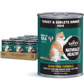 Dave's Pet Food grain-free turkey giblets pate label highlights nutrition.