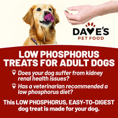 Dave's Pet Food kidney treat packaging with USA-made badge.