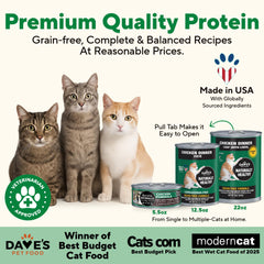 Dave's Pet Food Naturally Healthy USA-made label close-up highlighting quality.