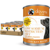 Dave's Pet Food restricted sodium diet chicken pate front label highlighting protein-rich formula.