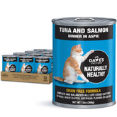 Dave's Pet Food tuna-salmon dinner in aspic open can, tasty protein option