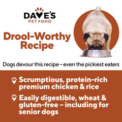 Dave's Pet Food wet dog food chicken and rice close-up ingredients, quality components