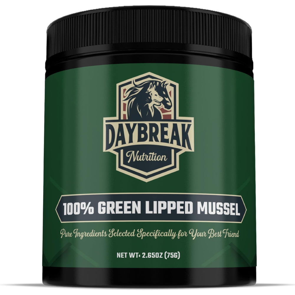 Daybreak Pure Green Lipped Mussel Powder tub shows pure NZ mussels for joint support