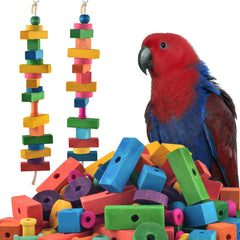 DBNESS parrot toy with 165 colorful wooden blocks for durable chewing and enrichment.