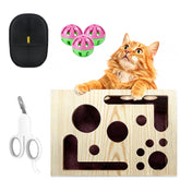 DBZ Cat Scratch Puzzle Box side view highlights durable pine shell for claw care.