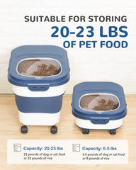 DDMOMMY blue container with scoop and small container for serving.