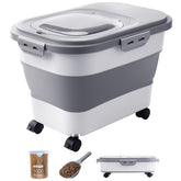 DDMOMMY dog food container with foldable wheels for easy transport and storage.