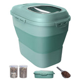 DDMOMMY collapsible dog food storage with airtight lids and wheels for easy movement.