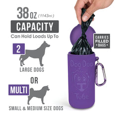 DDT Dog Doo Tube large capacity holds multiple bags for multi-dog walks.